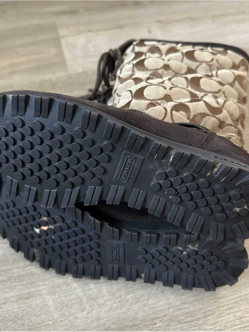 Coach Brown & Khaki Signature Canvas Suede Winter Boots